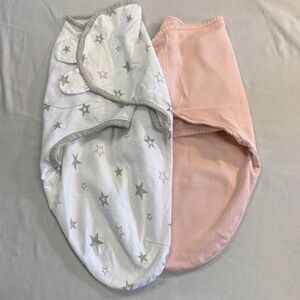 Set of 2 - White and Gray Star & Pink Baby Swaddles